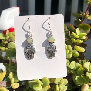 Ethiopian Opal Hamsa Sterling Silver Earrings